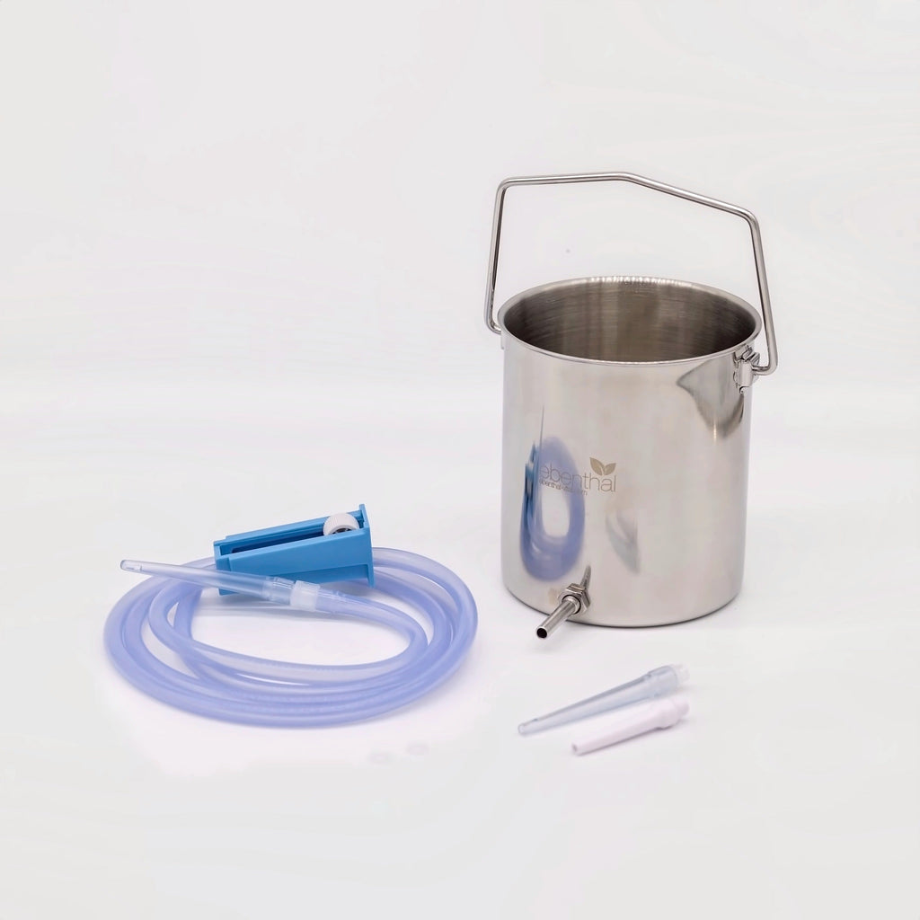 Edelstahlbehälter 2 Liter mit Henkel, Silikonschlauch und Spitzen