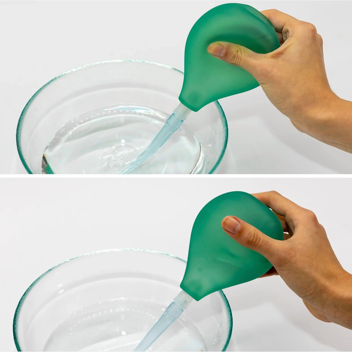 Klistier wird aus einer Schüssel mit Wasser befüllt