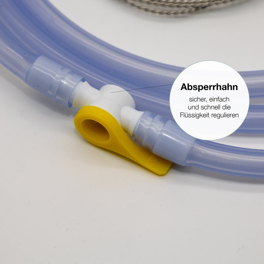Absperrhahn am Silikonschlauch in Nahaufnahme